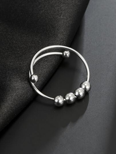 1 pezzo Anello regolabile in acciaio inossidabile con perle rotanti per alleviare l'ansia, gioiello di moda, idea regalo per donne e uomini