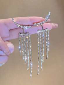 17KM 2入組全水鑽流蘇耳環,閃閃發光,合適適用於度假,派對,日期,禮品和日常穿著 - 銀色 - 查看 4