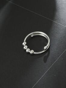 1pc Women/Men Stainless Steel Rotating Bead Anxiety Relief Adjustable Ring, Fashion Jewelry Gift - Style 1-Silver - View 3