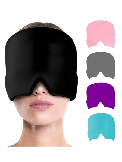 1个装冷却凝胶冰袋帽，冷敷睡眠头套眼罩，凝胶冰袋头部和眼部冷却帽，降温冷热疗法头套