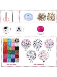 2400入組4mm玻璃珠手鍊製作成套工具適用於首飾類和工藝帶彈性燈芯絨,鉗和配件DIY材料 - 彩色 - 查看 7