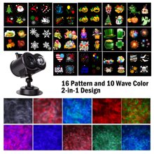 FORKODA Christmas Projector Lights, Remote Control 2-in-1 HD LED, 16 Slides 10 Colors (Ocean Wave & Patterns) Waterproof Indoor Outdoor Lights for Holiday Xmas Party Garden Landscape Decorations