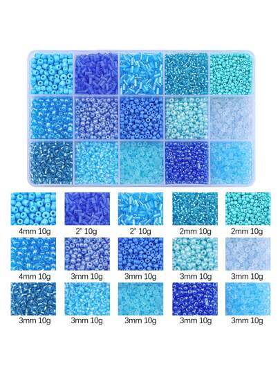 15-compartment Blue Bead Storage Box With Hole For Diy Bracelet & Necklace Jewelry Making