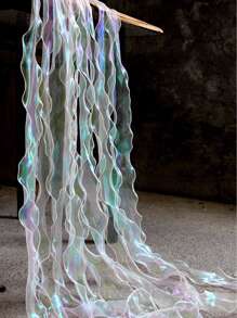 1pc, 3 Size Options (6cm), Mermaid Waves & Ruffle Trim Iridescent Fish Tail Veil Hair Accessory With Bowknot, Jellyfish Light Toy, Cake Packaging Ribbon, Diy Laser Gradient Lace Decoration Material,Christmas - White - View 2