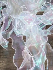 1pc, 3 Size Options (6cm), Mermaid Waves & Ruffle Trim Iridescent Fish Tail Veil Hair Accessory With Bowknot, Jellyfish Light Toy, Cake Packaging Ribbon, Diy Laser Gradient Lace Decoration Material,Christmas - White - View 5