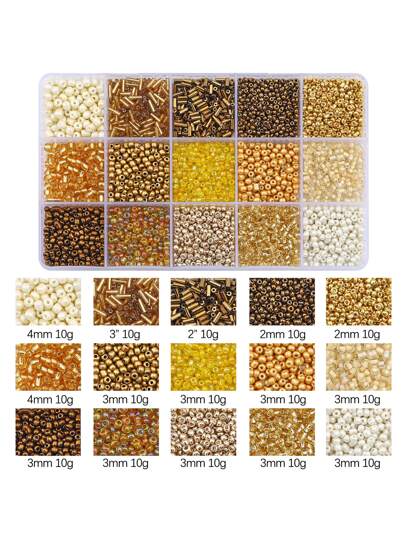 15-grid Decorative Yellow Beads Tube With Hole For Diy Craft Bracelet Necklace Jewelry Making