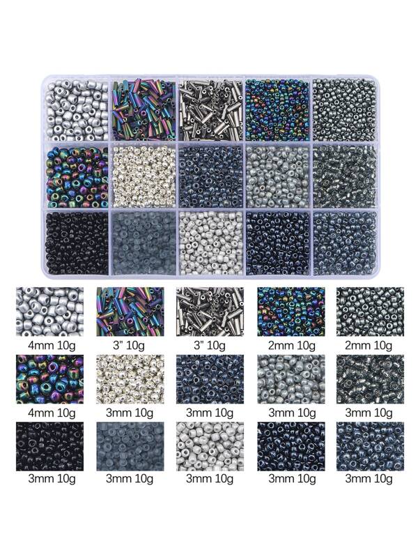 15-grid Black Gun-color Decorative Tube Beads With Hole For Diy Craft Bracelet, Necklace, Jewelry Making