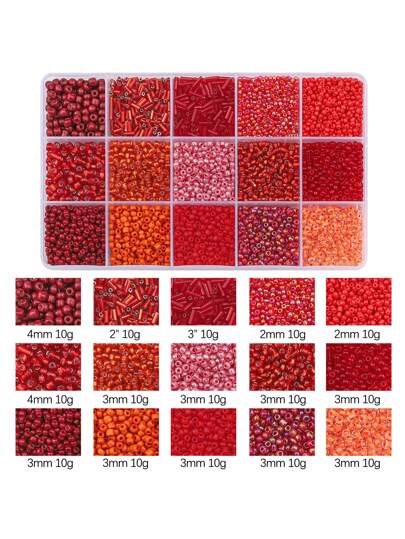 15-grid Red Beaded Tube With Hole For Diy Craft Bracelet, Necklace, Jewelry Making