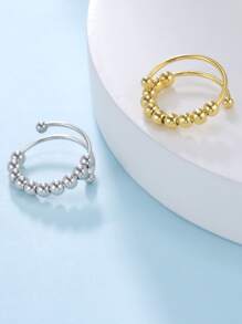 1入組不銹鋼旋轉環，帶十個旋轉珠子，可調節尺寸，減輕壓力，男女時尚首飾，2023年禮物 - 銀色 - 查看 4