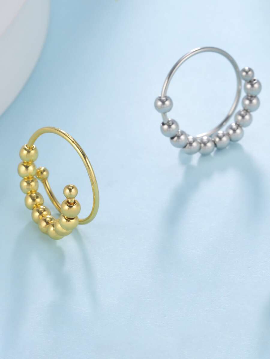 1入組不銹鋼旋轉環，帶十個旋轉珠子，可調節尺寸，減輕壓力，男女時尚首飾，2023年禮物 - 銀色 - 查看 1