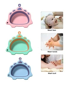 嬰兒洗臉盆,便攜式兒童洗屁股盆耐用洗腳盆可愛的嬰兒小桶加厚洗澡桶帶掛鉤孔,適用於嬰兒兒童旅行家庭 - 粉色 - 查看 3