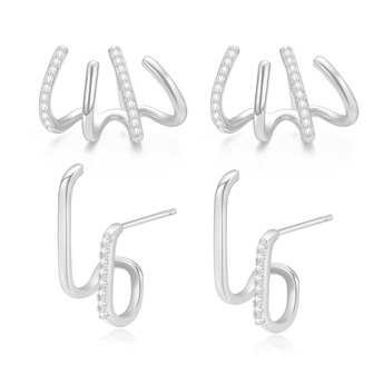 2對/套方晶鋯石裝飾耳環