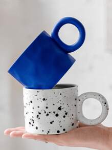 1 taza de arcilla azul marino, taza de cerámica para el desayuno con diseño creativo para café - Blanco y Negro - Ver 1