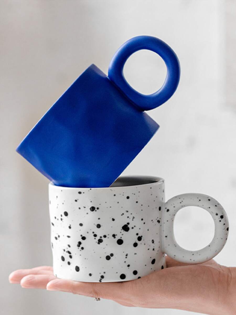 1 taza de arcilla azul marino, taza de cerámica para el desayuno con diseño creativo para café - Blanco y Negro - Ver 1