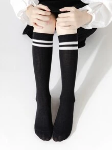 1 Đôi Vớ Lưới Giữa Bắp Chân Cho Trẻ Em, Vớ Thể Thao Unisex Phong Cách Đơn Giản Dành Cho Học Sinh - màu đen - Xem 1