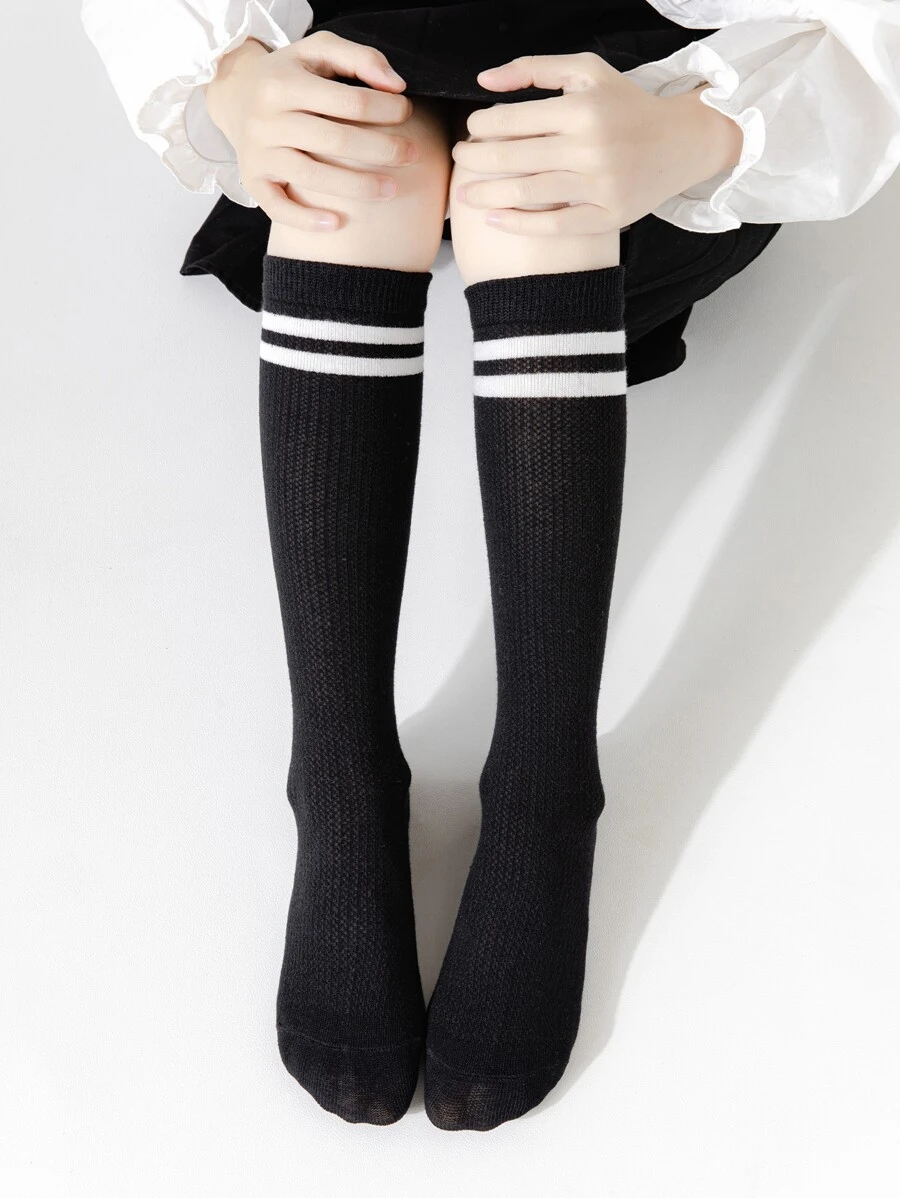 1 Đôi Vớ Lưới Giữa Bắp Chân Cho Trẻ Em, Vớ Thể Thao Unisex Phong Cách Đơn Giản Dành Cho Học Sinh - màu đen - Xem 1