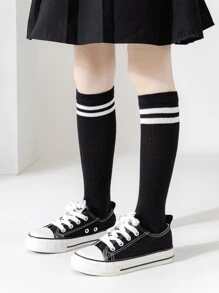 1 Đôi Vớ Lưới Giữa Bắp Chân Cho Trẻ Em, Vớ Thể Thao Unisex Phong Cách Đơn Giản Dành Cho Học Sinh - màu đen - Xem 3