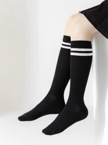 1 Đôi Vớ Lưới Giữa Bắp Chân Cho Trẻ Em, Vớ Thể Thao Unisex Phong Cách Đơn Giản Dành Cho Học Sinh - màu đen - Xem 2