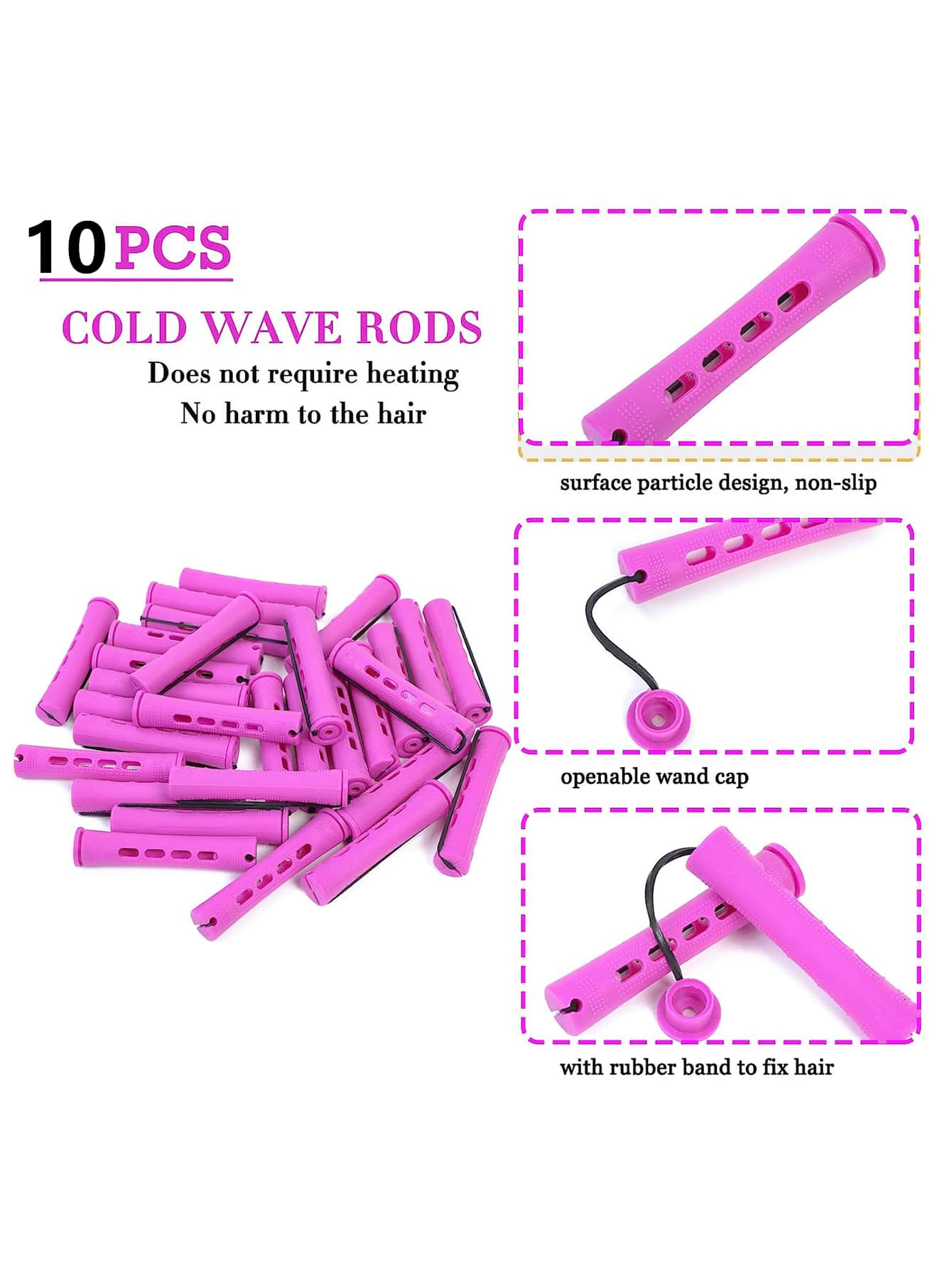 Perm Rods, 10 Pieces Hair Perm Rods Short Cold Wave Rods Plastic Perming Rods Hair Curling Rollers Curlers With Steel Pintail Comb Rat Tail Comb For Hairdressing Styling Supplies (0.75 Inch, Purple) - Purple - View 3