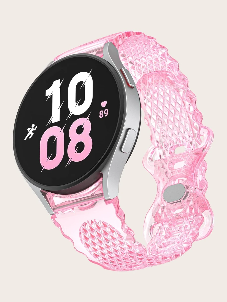 Dây đeo TPU trong suốt hình lưỡi liềm họa tiết hoa, tương thích với Samsung Galaxy Watch 4/5/6. - Hồng - Xem 1