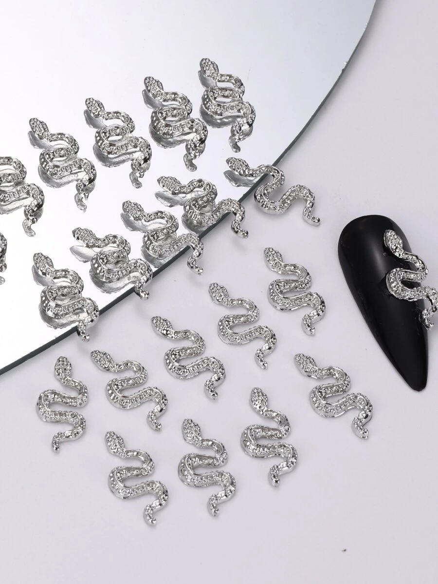 20 件银色蛇饰品 Y2K 趣味蛇饰品 DIY 节日装饰 指甲饰品 指甲宝石 指甲用品 - 銀色 - 查看 1