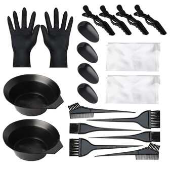 20入組/套專業美髮成套工具適用於沙龍染髮&DIY,包括染髮劑碗,刷&梳子,染髮劑混合碗,黑色