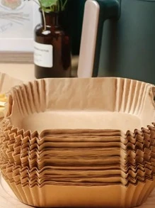 50入組紙製空氣炸鍋墊，烘焙用的羊皮紙，防黏蒸氣墊，8英寸空氣炸鍋廚房墊，空氣炸鍋紙，空氣炸鍋配件 - 棕色 - 查看 2