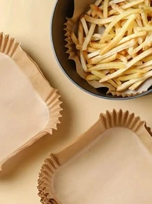 50入組紙製空氣炸鍋墊，烘焙用的羊皮紙，防黏蒸氣墊，8英寸空氣炸鍋廚房墊，空氣炸鍋紙，空氣炸鍋配件 - 棕色 - 查看 4