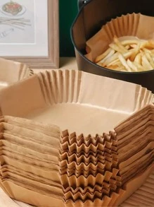 50入組紙製空氣炸鍋墊，烘焙用的羊皮紙，防黏蒸氣墊，8英寸空氣炸鍋廚房墊，空氣炸鍋紙，空氣炸鍋配件 - 棕色 - 查看 1