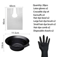 20入組/套專業美髮成套工具適用於沙龍染髮&DIY,包括染髮劑碗,刷&梳子,染髮劑混合碗,黑色 - 黑色 - 查看 4