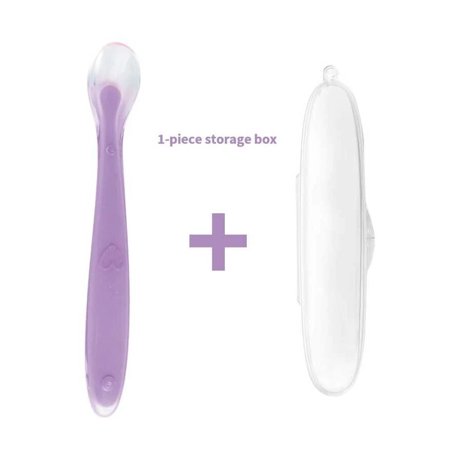 First Stage Silicone Self Feeding Training Spoons, Toddler's Self Feeding Silicone Spoons, Toddler Spoons, Toddler Utensils, Baby Essentials, Baby Must Haves - Mauve Purple - View 1