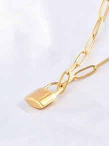 時尚不銹鋼鎖鎖吊墜項鍊適合女士 - 金黃色 - 查看 3