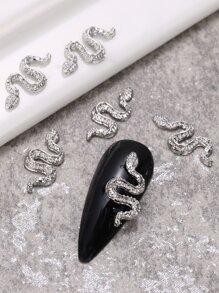 Phụ kiện trang trí móng tay hình rắn màu bạc, động vật rắn, phong cách gợi cảm Y2K, trang trí móng tay, thiết kế tự làm, 5/20/50/100 món, phụ kiện làm móng, đồ trang trí móng, đá quý làm móng - Bạc - Xem 3