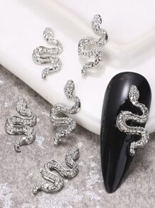 Phụ kiện trang trí móng tay hình rắn màu bạc, động vật rắn, phong cách gợi cảm Y2K, trang trí móng tay, thiết kế tự làm, 5/20/50/100 món, phụ kiện làm móng, đồ trang trí móng, đá quý làm móng - Bạc - Xem 1