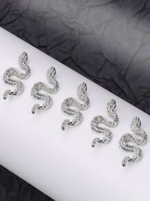 Phụ kiện trang trí móng tay hình rắn màu bạc, động vật rắn, phong cách gợi cảm Y2K, trang trí móng tay, thiết kế tự làm, 5/20/50/100 món, phụ kiện làm móng, đồ trang trí móng, đá quý làm móng - Bạc - Xem 5