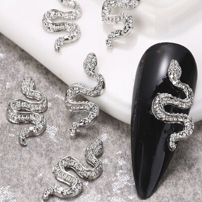 银色蛇美甲配件装饰蛇形动物生物性感风格 Y2K 美甲装饰 DIY 设计 5/20/50/100 件美甲用品指甲饰指甲宝石