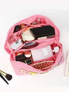 字母刺繡裝飾大容量旅行化妝包,方便收納郵輪必備 - 粉色 - 查看 5