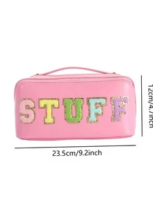 字母刺繡裝飾大容量旅行化妝包,方便收納郵輪必備 - 粉色 - 查看 7