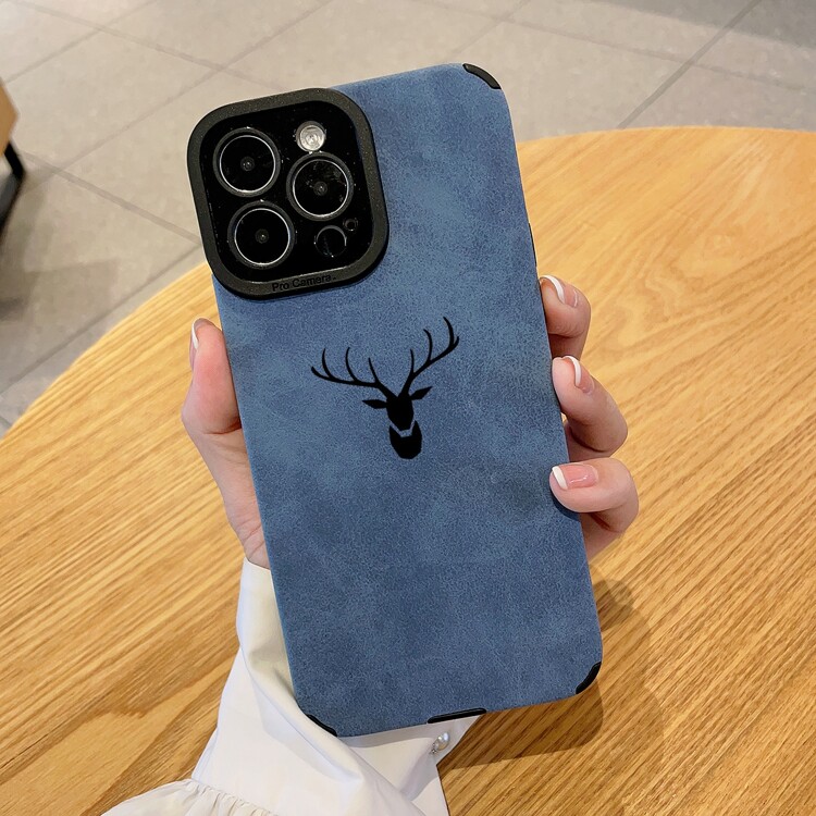 Apple Deer Pattern Phone Case - Blue - View 1