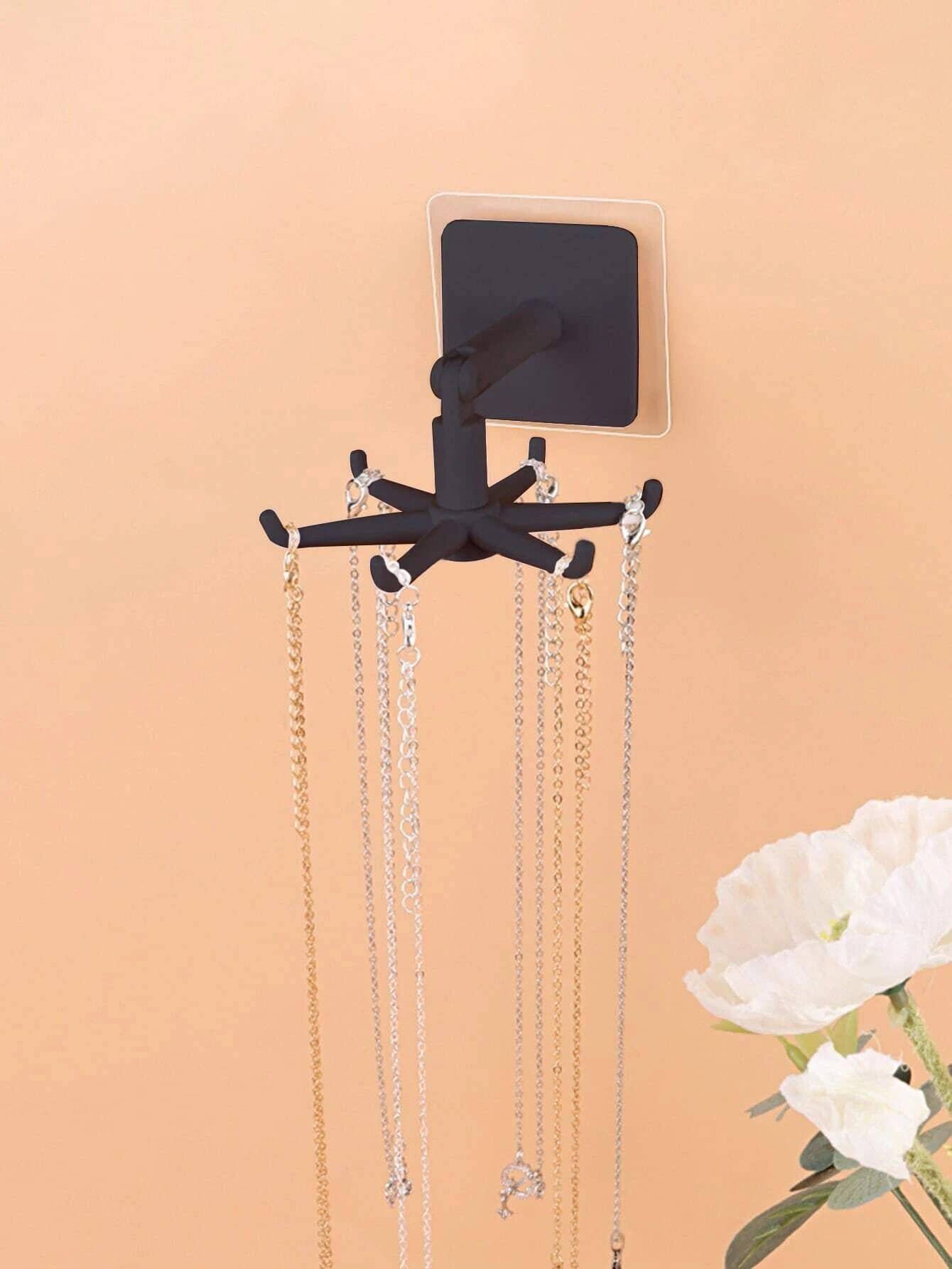 1 giá để đồ vòng cổ, giá đỡ trưng bày trang sức gấp xoay, kết hợp giá treo phụ kiện tóc treo tường và kệ đựng móc khóa - màu đen - Xem 1