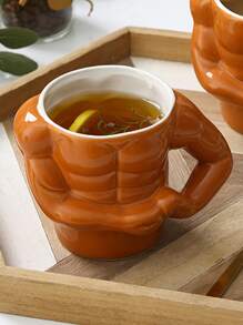 1pc Novelty Ceramic Mug With Muscle Man Shaped Handle, For Home Coffee And Milk Drinking - Orange - View 2