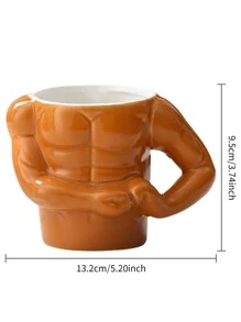 1pc Novelty Ceramic Mug With Muscle Man Shaped Handle, For Home Coffee And Milk Drinking - Orange - View 4