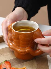 1pc Novelty Ceramic Mug With Muscle Man Shaped Handle, For Home Coffee And Milk Drinking - Orange - View 3