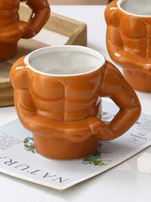 1pc Novelty Ceramic Mug With Muscle Man Shaped Handle, For Home Coffee And Milk Drinking - Orange - View 5