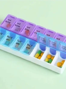 1入組藥物儲物盒，帶獨立開蓋，14隔層每日藥丸整理器分配器，適用於上午/下午劑量，便攜式旅行藥盒 - 彩色 - 查看 2