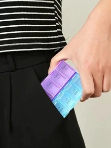 1入組藥物儲物盒，帶獨立開蓋，14隔層每日藥丸整理器分配器，適用於上午/下午劑量，便攜式旅行藥盒 - 彩色 - 查看 5