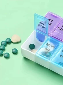 1入組藥物儲物盒，帶獨立開蓋，14隔層每日藥丸整理器分配器，適用於上午/下午劑量，便攜式旅行藥盒 - 彩色 - 查看 3