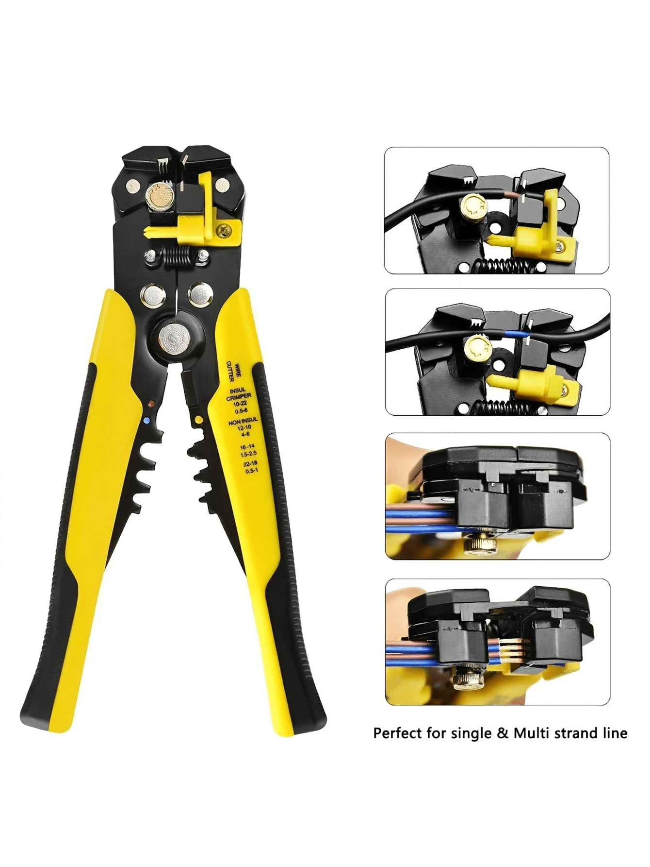 Automatic Self Adjusting Wire Stripper Tool, 10-24 AWG Wire Cutter for Electrical Cable Cutting, Crimping Tool - Yellow - View 1