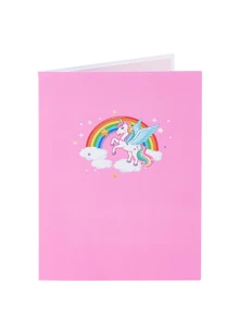 1入組獨角獸生日蛋糕立體卡，獨角獸賀卡，感謝卡，生日禮物朋友，多彩生日蛋糕卡 - 彩色 - 查看 5