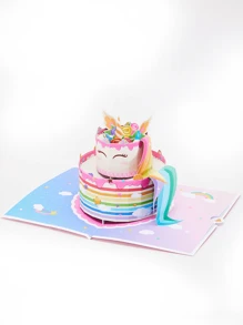 1入組獨角獸生日蛋糕立體卡，獨角獸賀卡，感謝卡，生日禮物朋友，多彩生日蛋糕卡 - 彩色 - 查看 4